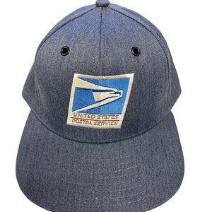 Vintage USPS Hat Snapback Blue Denim Large Cap USA Made Post Office New Old Stoc